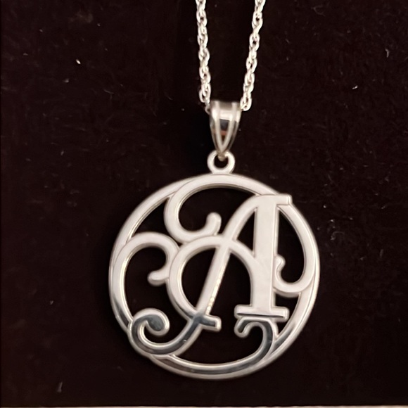 Monogram A .925 Sterling Silver Necklace and Charm Perfect Gift in Gorgeous Box - Picture 3 of 8